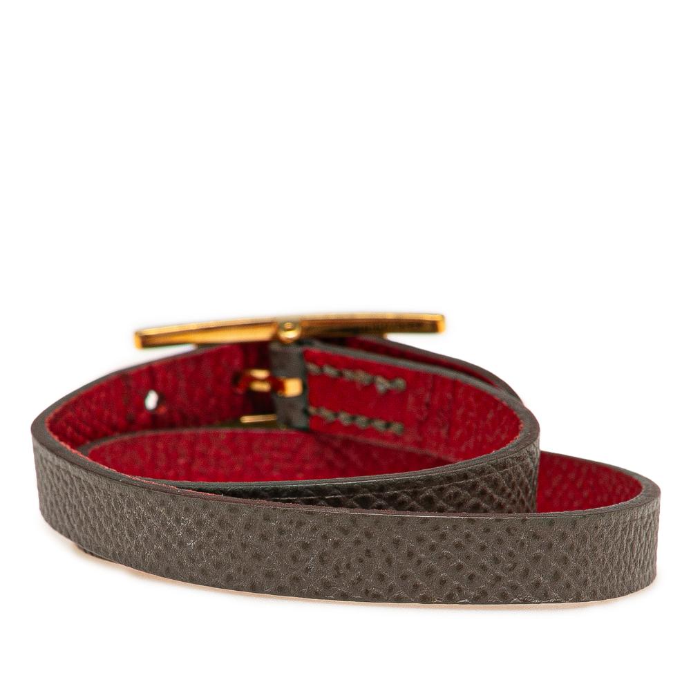 Hermès B Hermès Gray with Red Calf Leather Epsom Behapi Double Tour Bracelet France