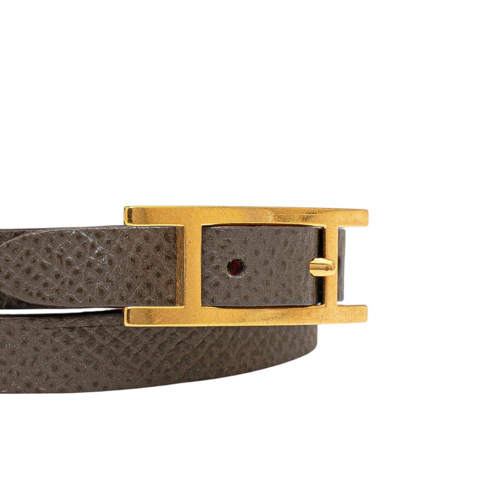 Hermès B Hermès Gray with Red Calf Leather Epsom Behapi Double Tour Bracelet France