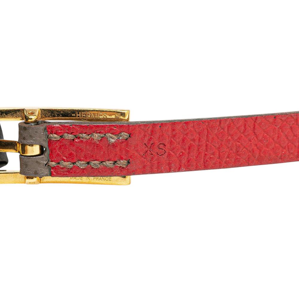 Hermès B Hermès Gray with Red Calf Leather Epsom Behapi Double Tour Bracelet France