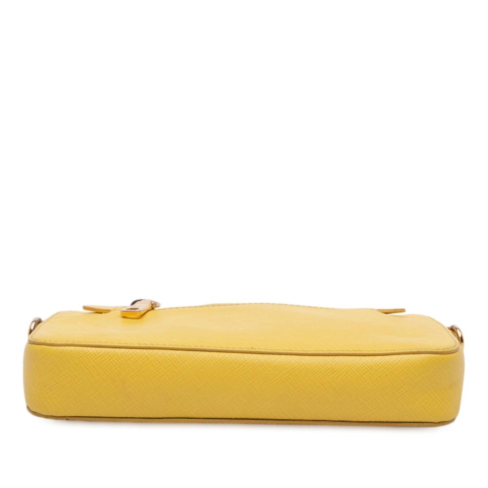 Prada B Prada Yellow Saffiano Leather Lux Front Pocket Crossbody Italy
