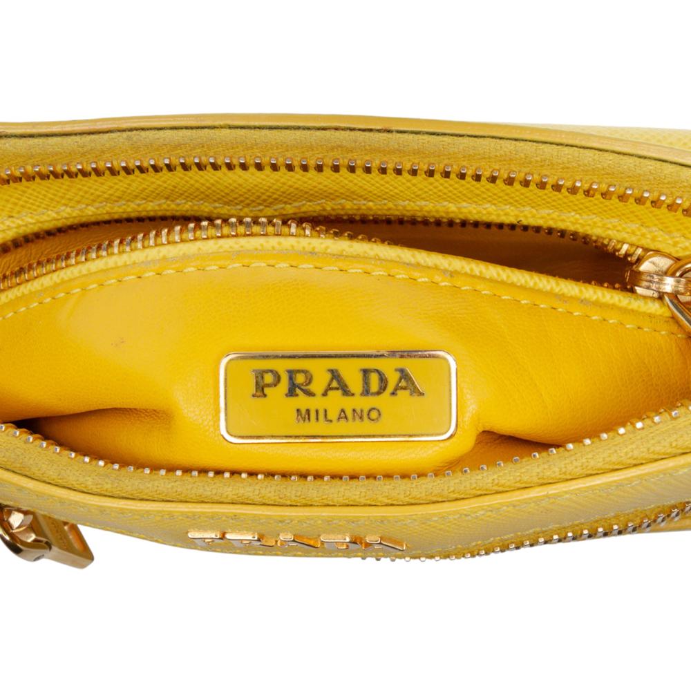 Prada B Prada Yellow Saffiano Leather Lux Front Pocket Crossbody Italy