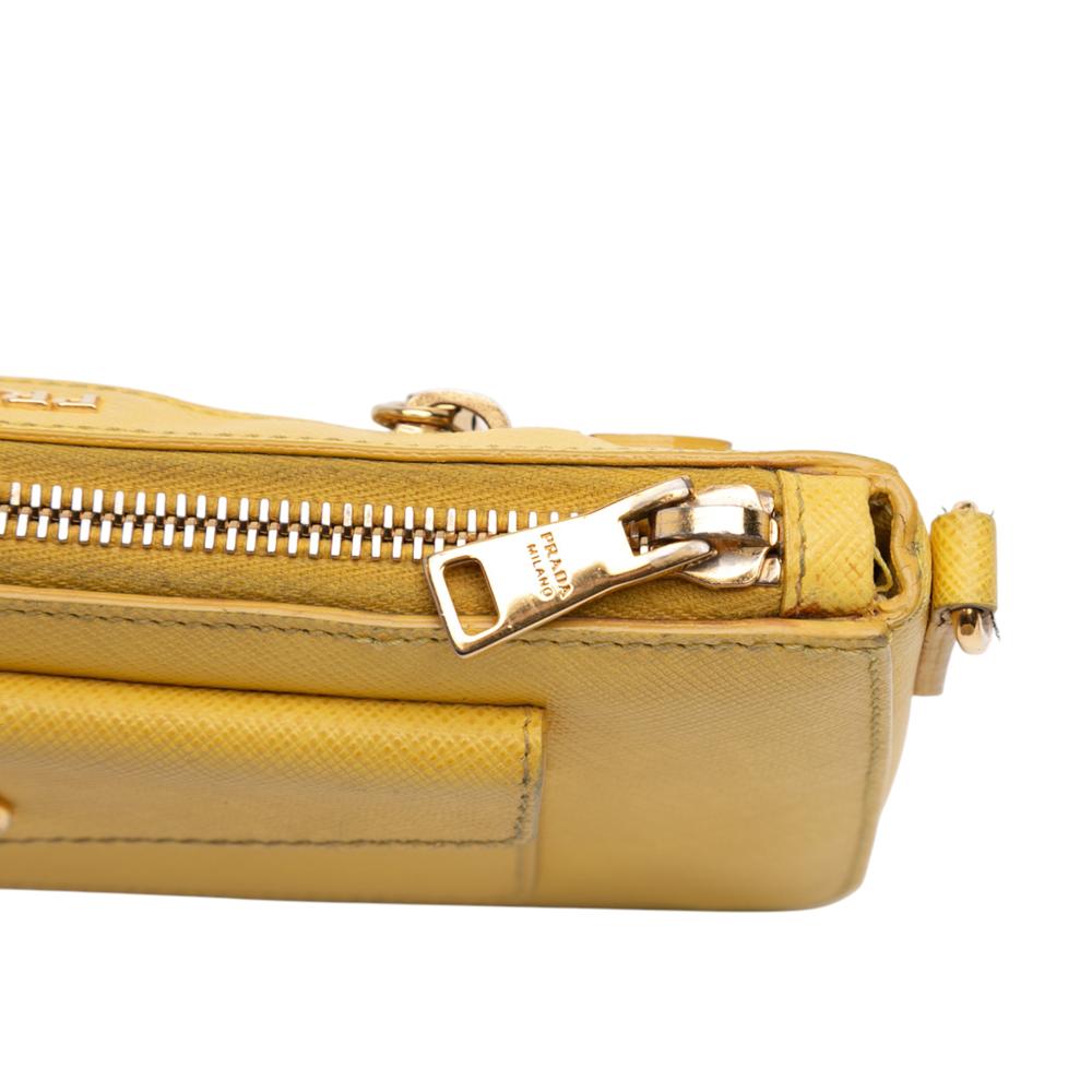Prada B Prada Yellow Saffiano Leather Lux Front Pocket Crossbody Italy