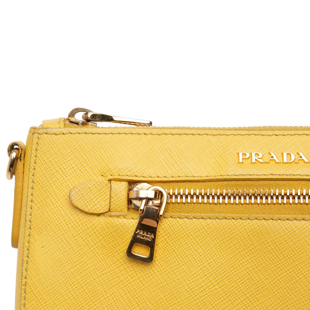 Prada B Prada Yellow Saffiano Leather Lux Front Pocket Crossbody Italy