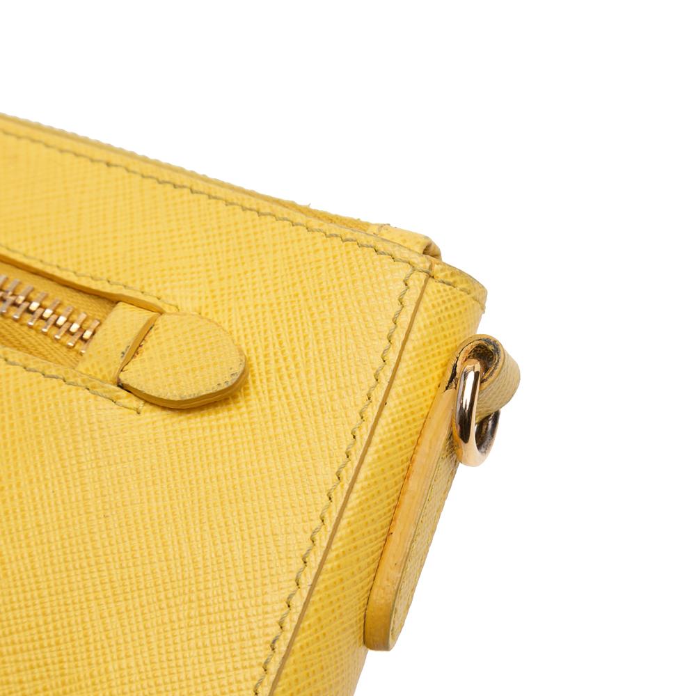 Prada B Prada Yellow Saffiano Leather Lux Front Pocket Crossbody Italy