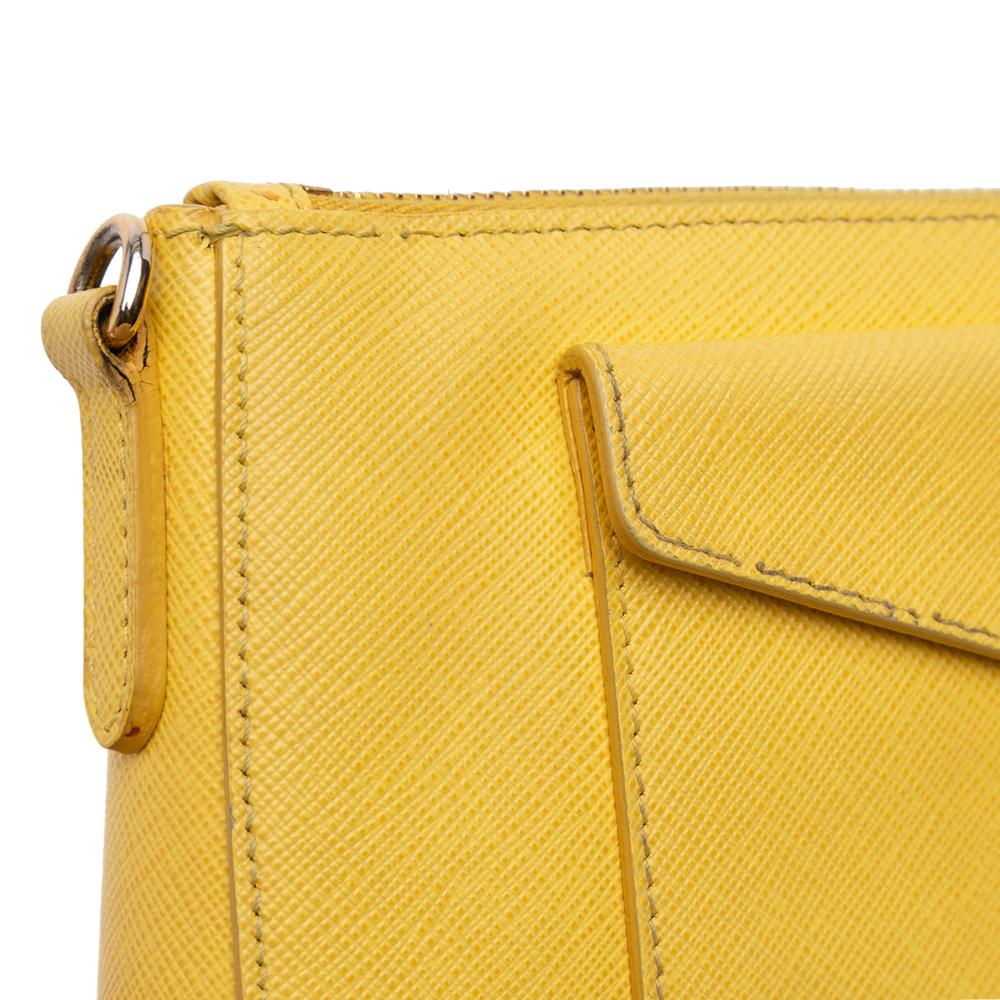 Prada B Prada Yellow Saffiano Leather Lux Front Pocket Crossbody Italy
