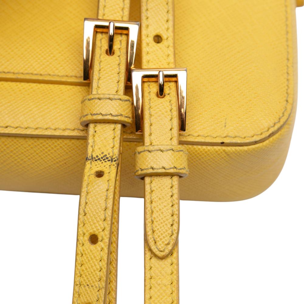 Prada B Prada Yellow Saffiano Leather Lux Front Pocket Crossbody Italy