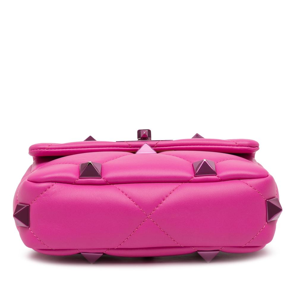 Valentino Pink Small Nappa Lacquer Monochrome Roman Stud Satchel Italy