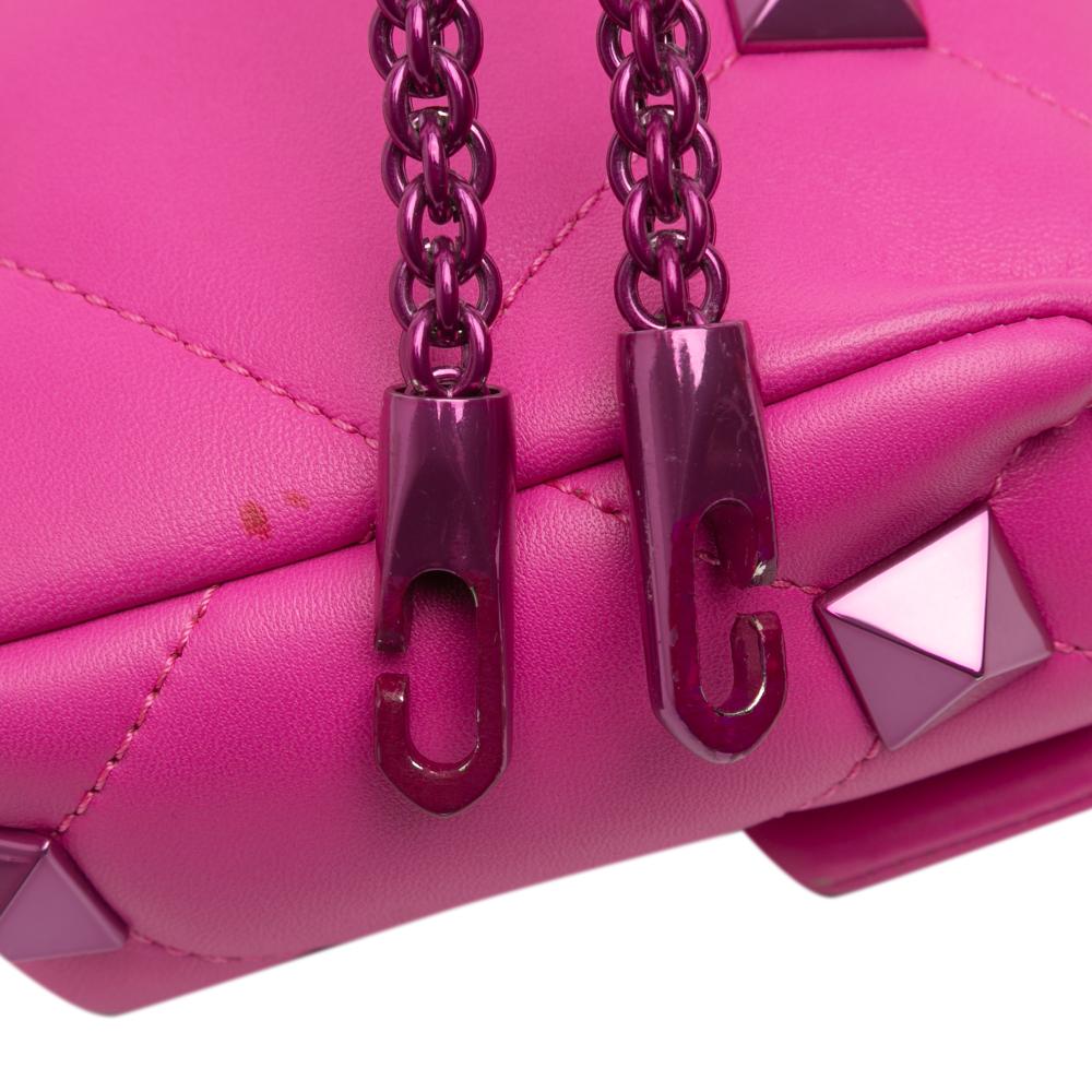 Valentino Pink Small Nappa Lacquer Monochrome Roman Stud Satchel Italy