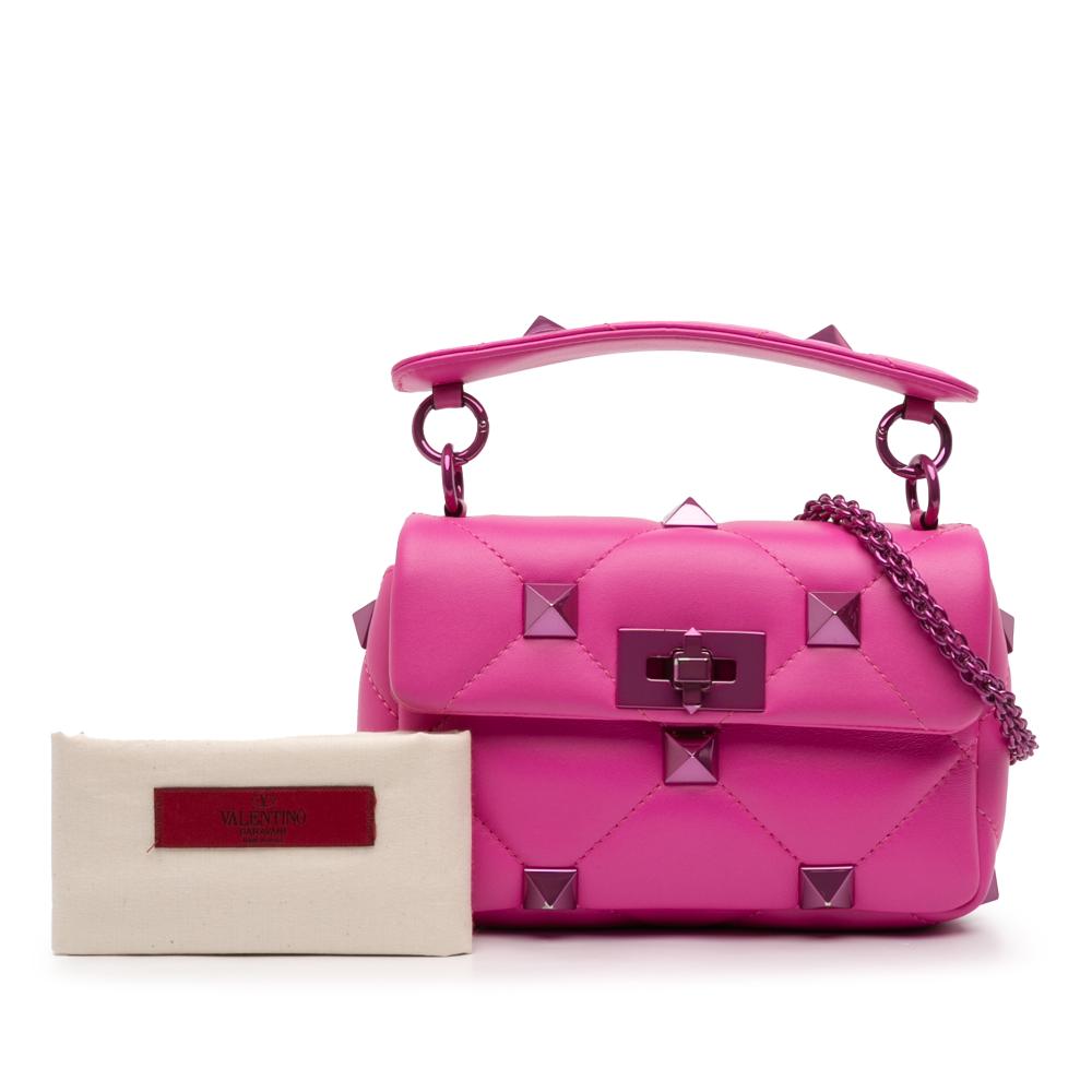 Valentino Pink Small Nappa Lacquer Monochrome Roman Stud Satchel Italy