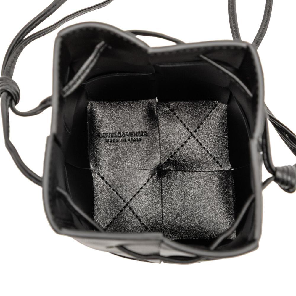 Bottega Veneta AB Bottega Veneta Black Nappa Leather Leather Mini Nappa Maxi Intrecciato Cassette Bucket Bag Italy