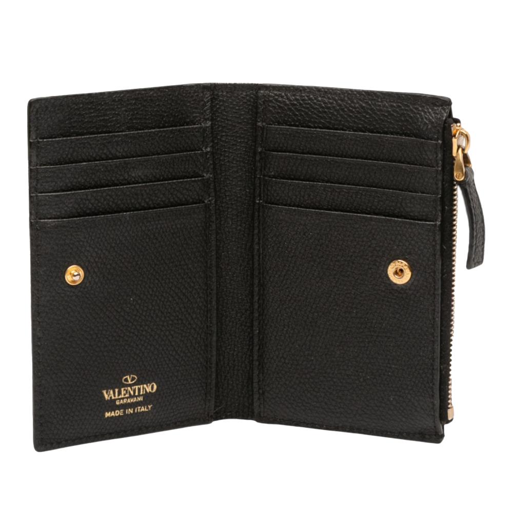 Valentino B Valentino Black Calf Leather VLogo Bifold Wallet Italy