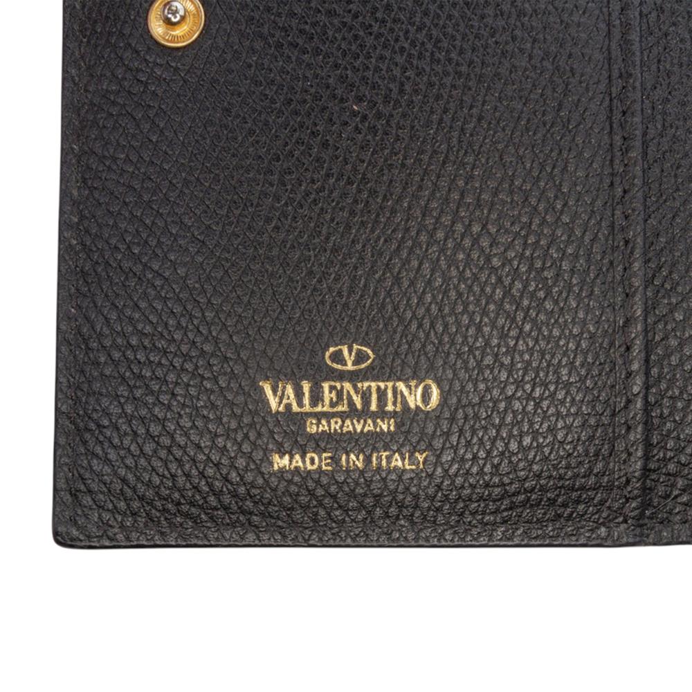 Valentino B Valentino Black Calf Leather VLogo Bifold Wallet Italy