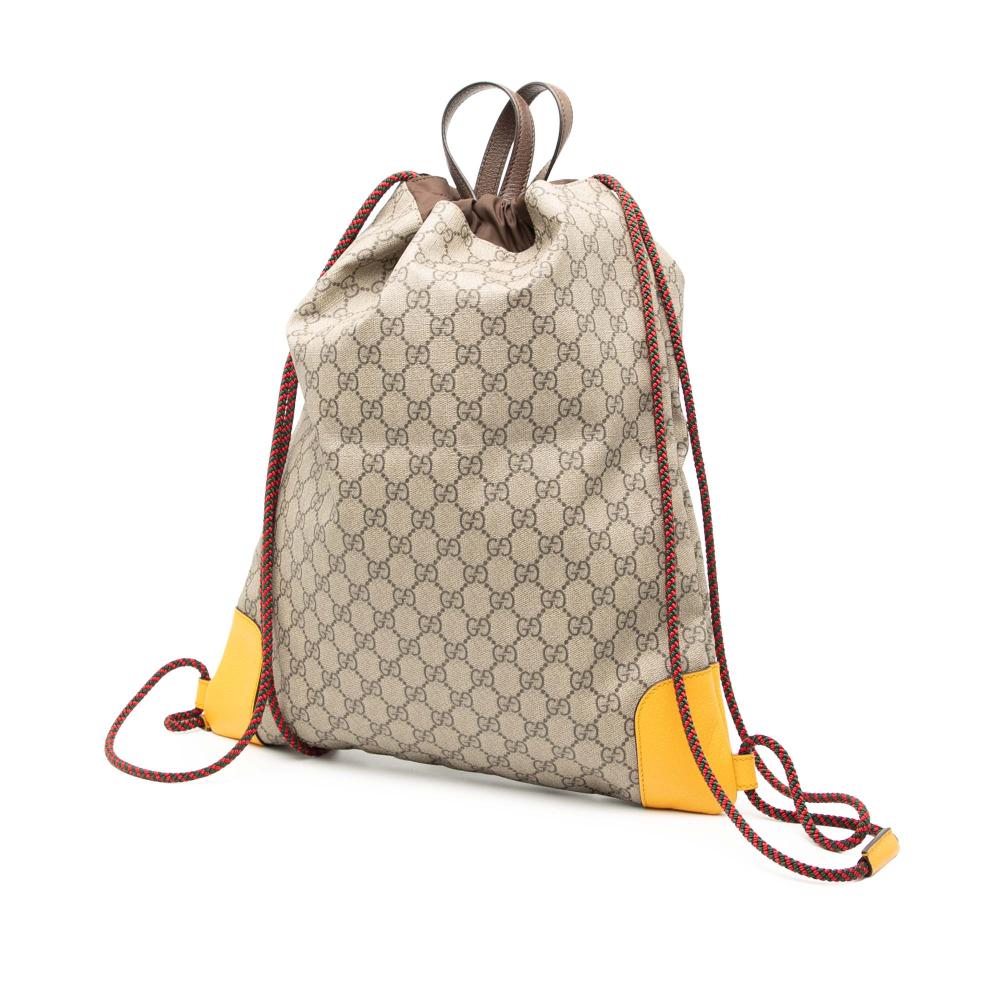 Gucci B Gucci Brown Beige Coated Canvas Fabric GG Supreme Animalier Backpack Italy