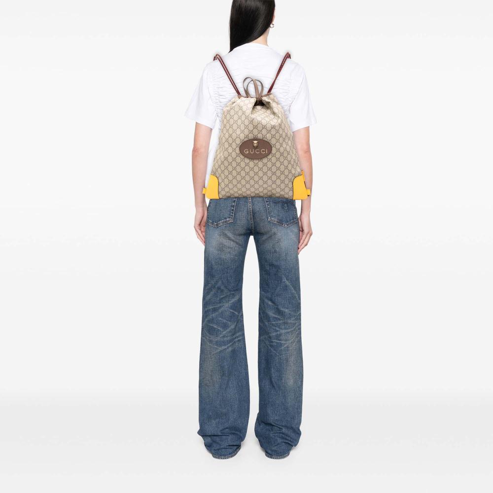 Gucci B Gucci Brown Beige Coated Canvas Fabric GG Supreme Animalier Backpack Italy