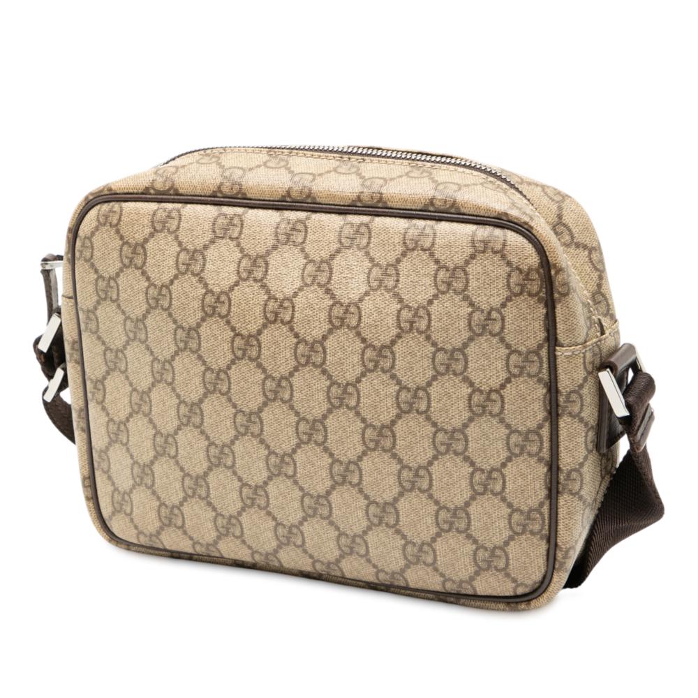Gucci B Gucci Brown Beige Coated Canvas Fabric GG Supreme Crossbody Italy