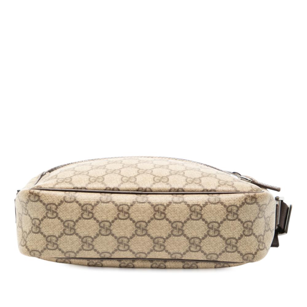 Gucci B Gucci Brown Beige Coated Canvas Fabric GG Supreme Crossbody Italy