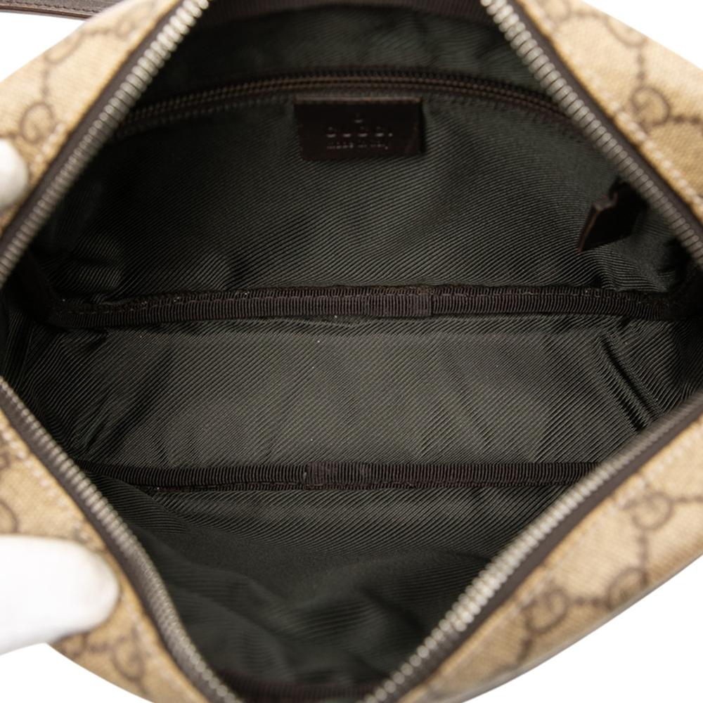 Gucci B Gucci Brown Beige Coated Canvas Fabric GG Supreme Crossbody Italy