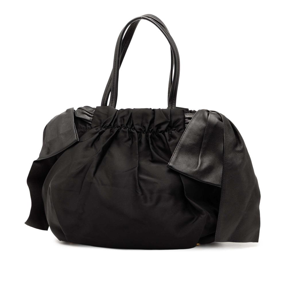 Prada AB Prada Black Nylon Fabric Tessuto Logo Bow Satchel Italy