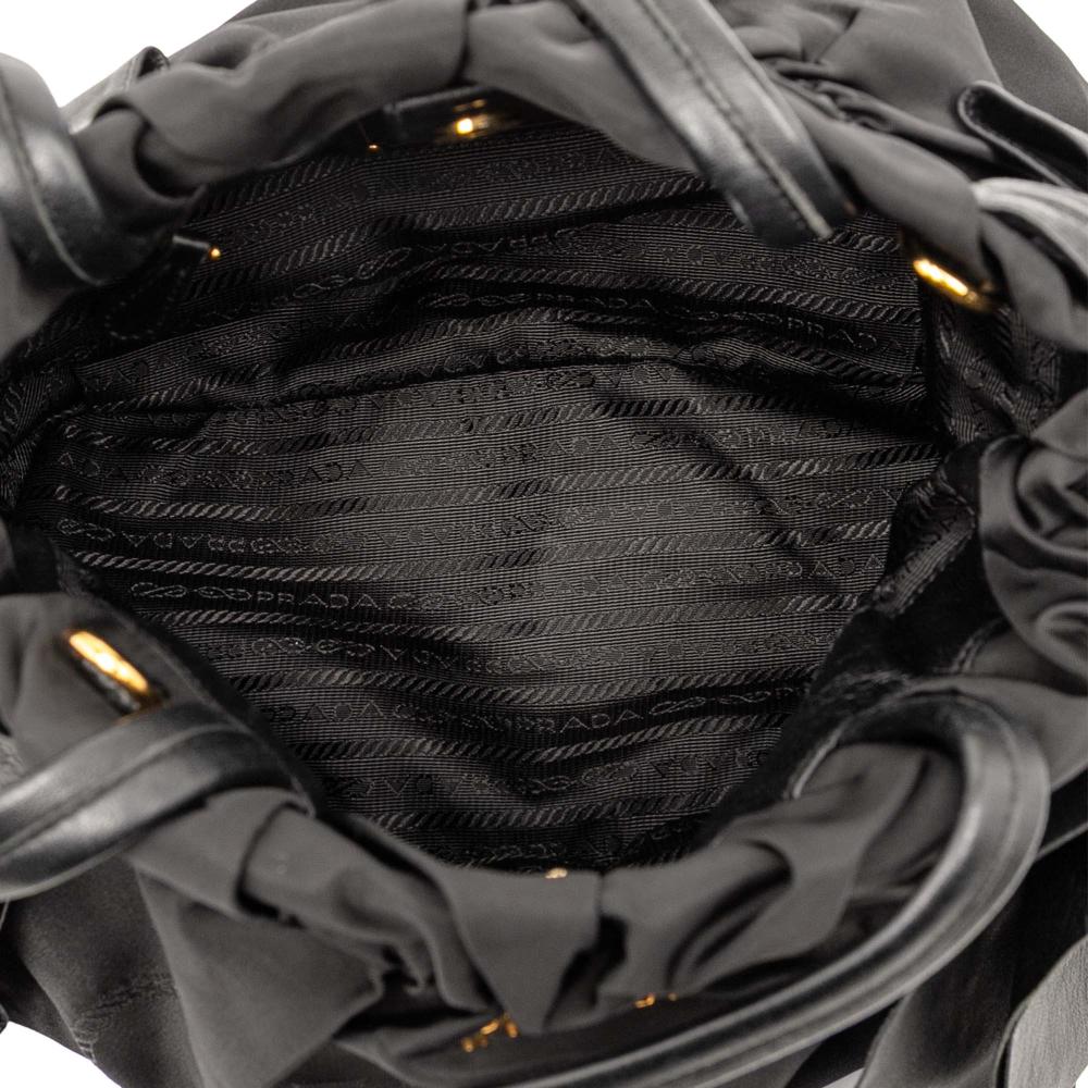 Prada AB Prada Black Nylon Fabric Tessuto Logo Bow Satchel Italy