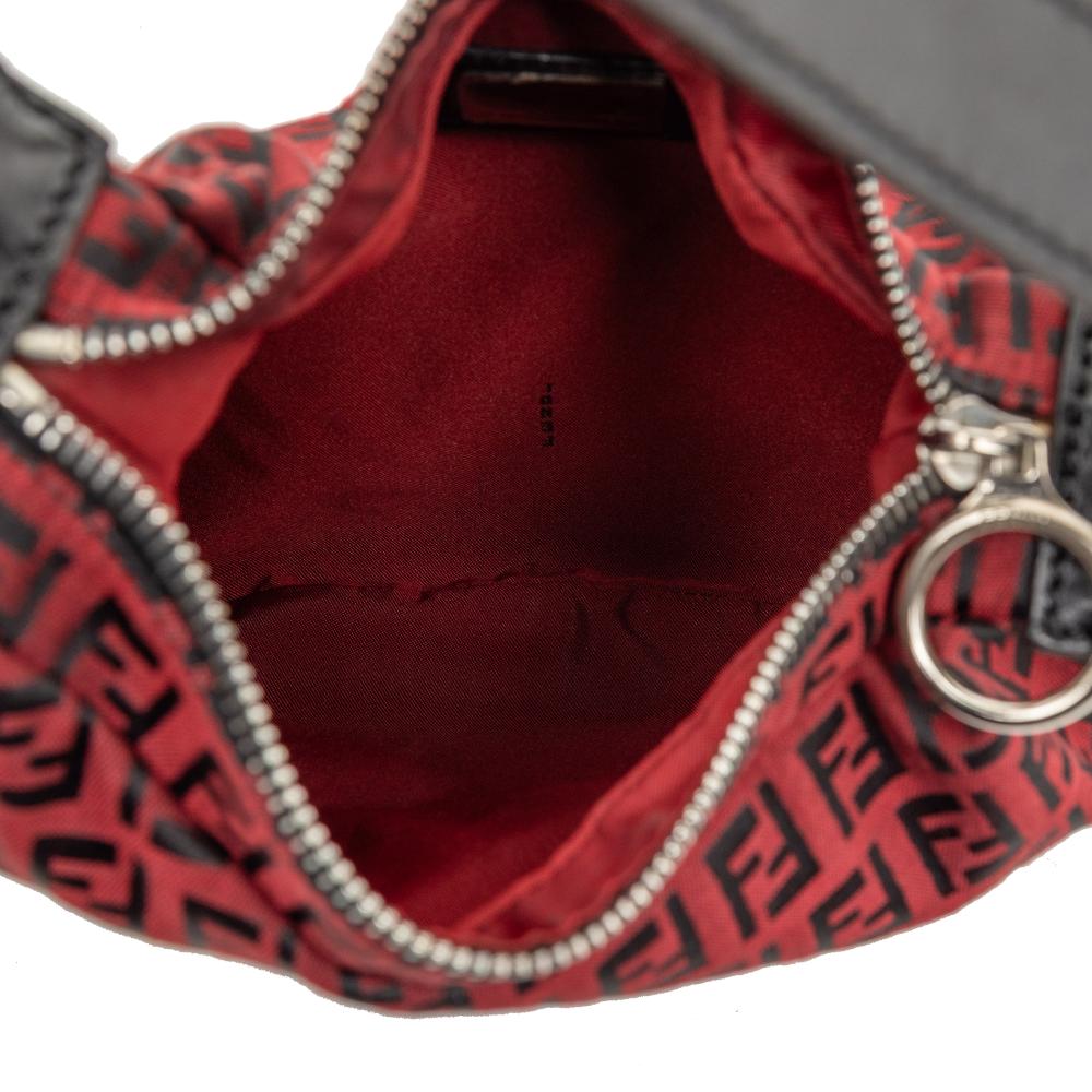 Fendi B Fendi Red Dark Red Canvas Fabric Zucchino Oyster Hobo Italy