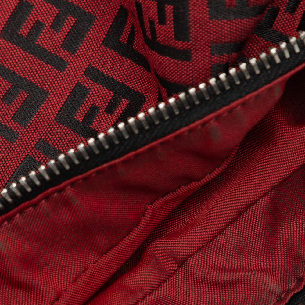 Fendi B Fendi Red Dark Red Canvas Fabric Zucchino Oyster Hobo Italy