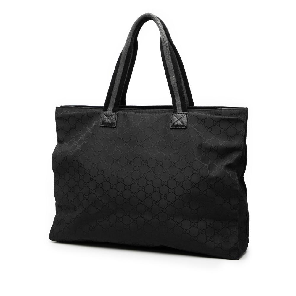 Gucci AB Gucci Black Nylon Fabric GG Web Tote Italy