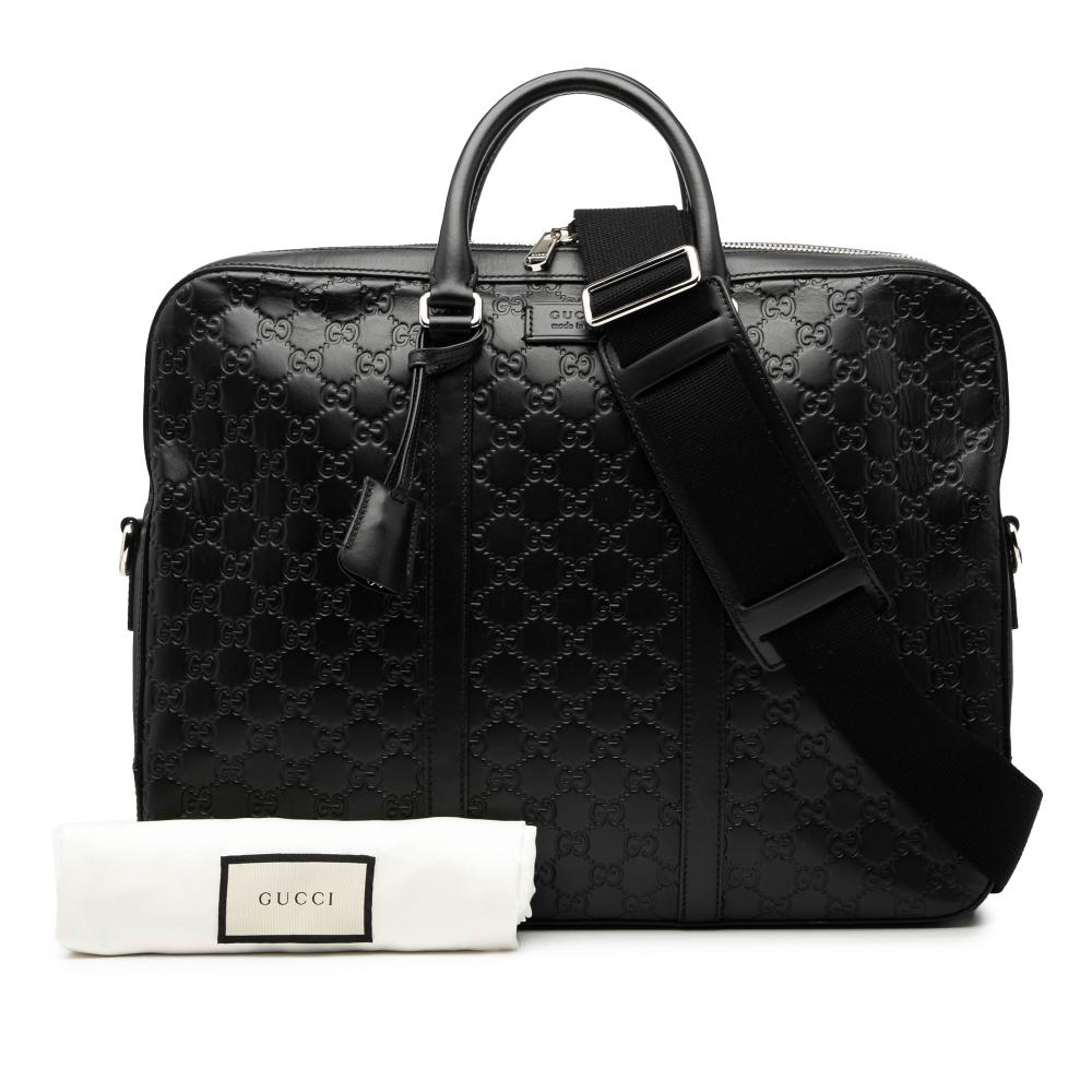 Gucci B Gucci Black Calf Leather Guccissima Business Bag Italy