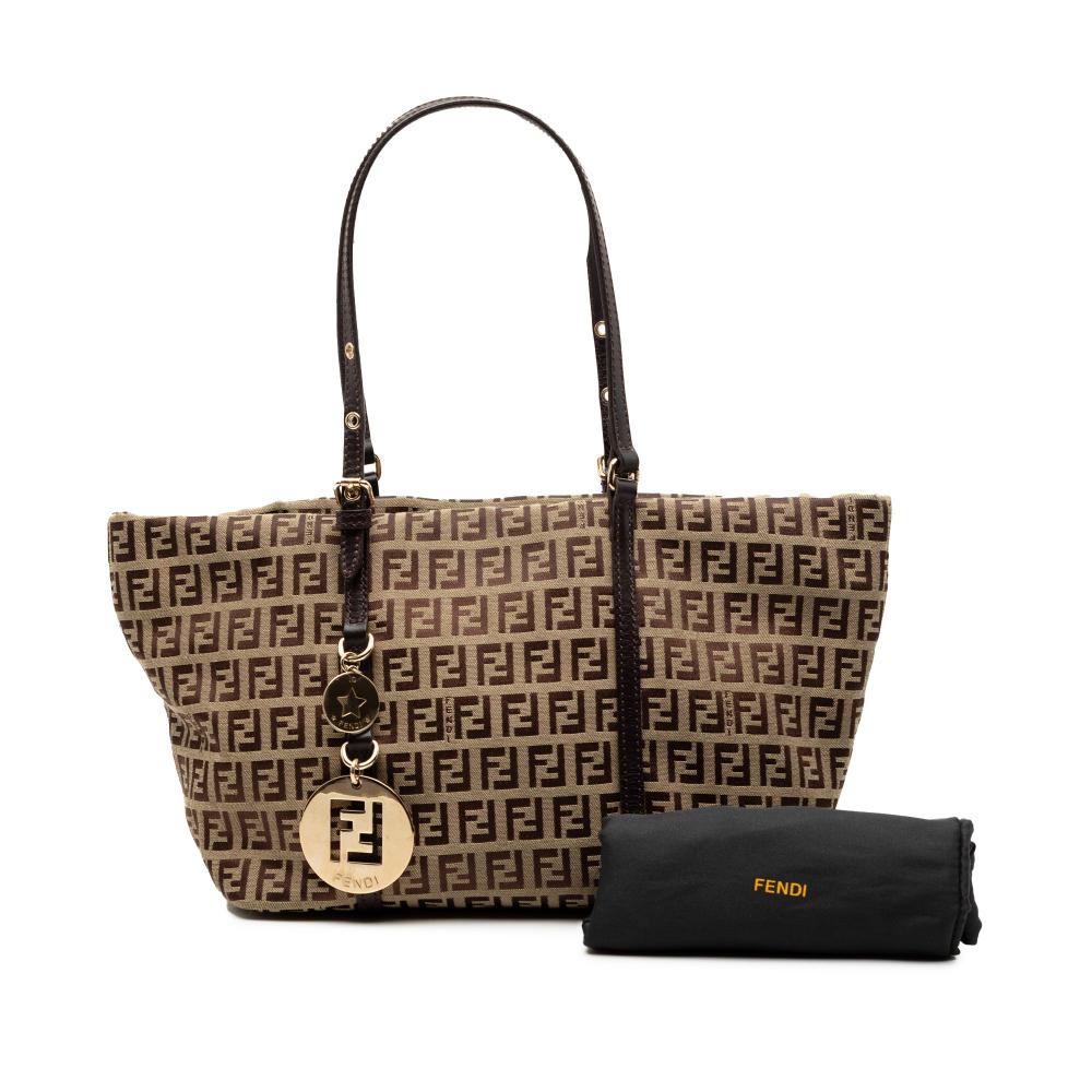 Fendi B Fendi Brown Beige Canvas Fabric Mini Zucchino Superstar Tote Italy