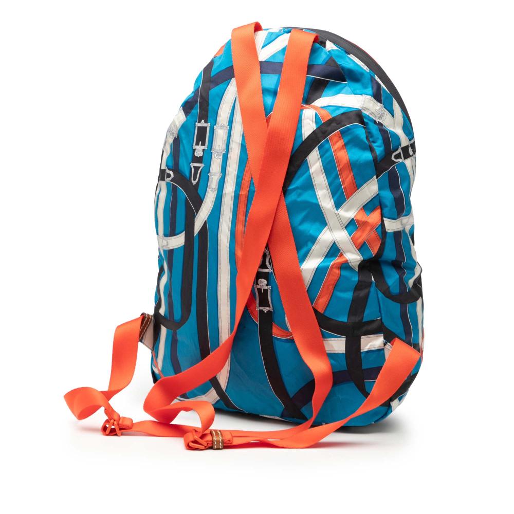 Hermès AB Hermès Blue with Orange Red Orange Silk Fabric and Barenia Cavalcadour Airsilk Backpack France