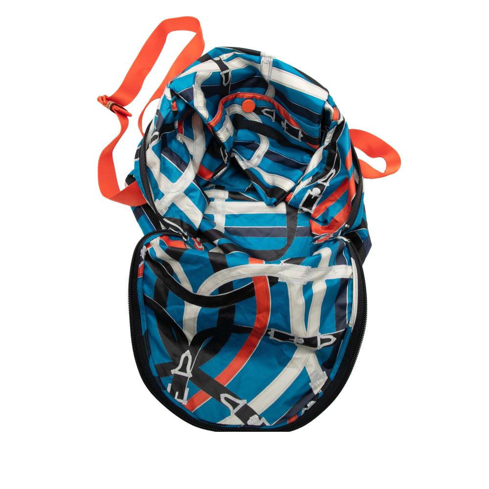 Hermès AB Hermès Blue with Orange Red Orange Silk Fabric and Barenia Cavalcadour Airsilk Backpack France