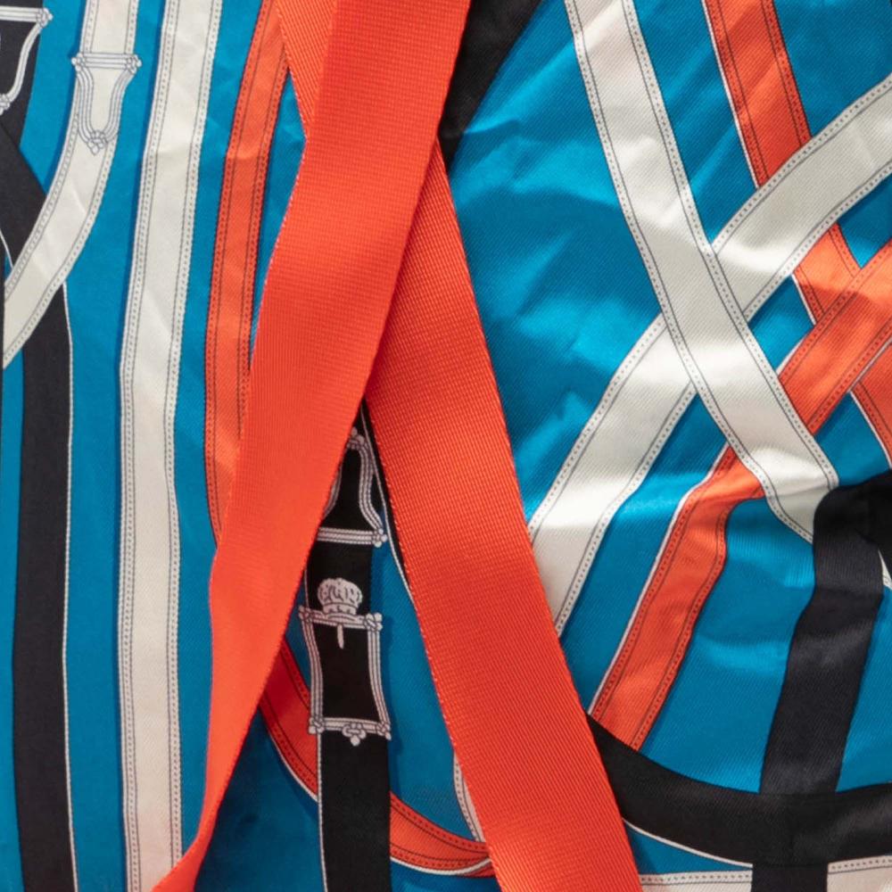 Hermès AB Hermès Blue with Orange Red Orange Silk Fabric and Barenia Cavalcadour Airsilk Backpack France