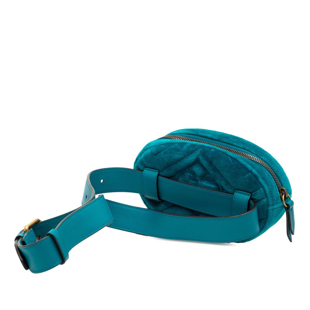Gucci B Gucci Blue Peacock Velvet Fabric GG Marmont Matelasse Belt Bag Italy