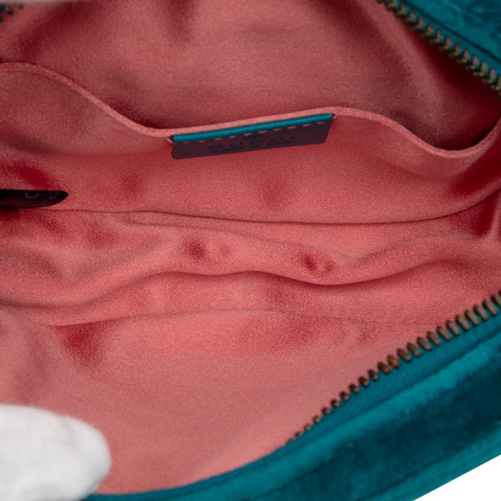 Gucci B Gucci Blue Peacock Velvet Fabric GG Marmont Matelasse Belt Bag Italy