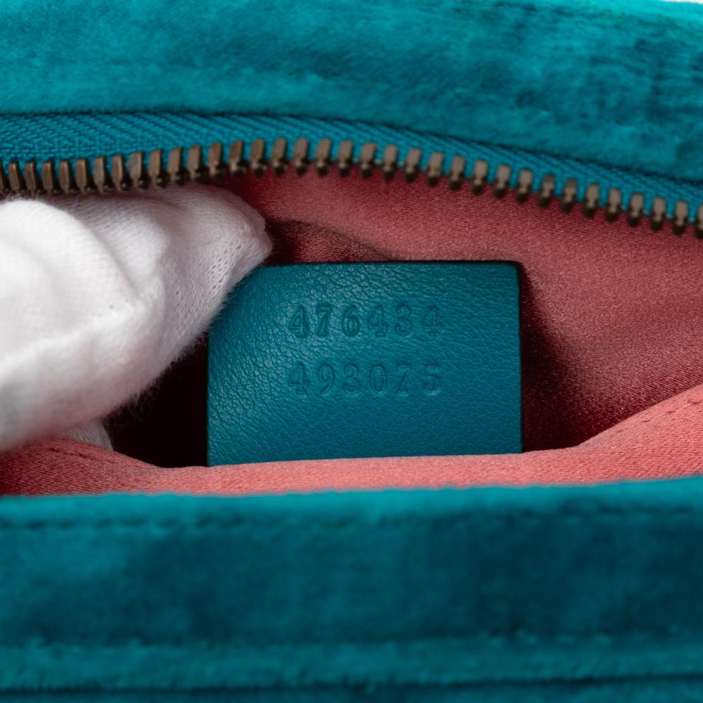 Gucci B Gucci Blue Peacock Velvet Fabric GG Marmont Matelasse Belt Bag Italy