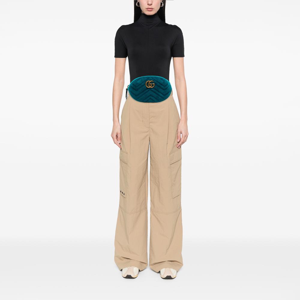 Gucci B Gucci Blue Peacock Velvet Fabric GG Marmont Matelasse Belt Bag Italy