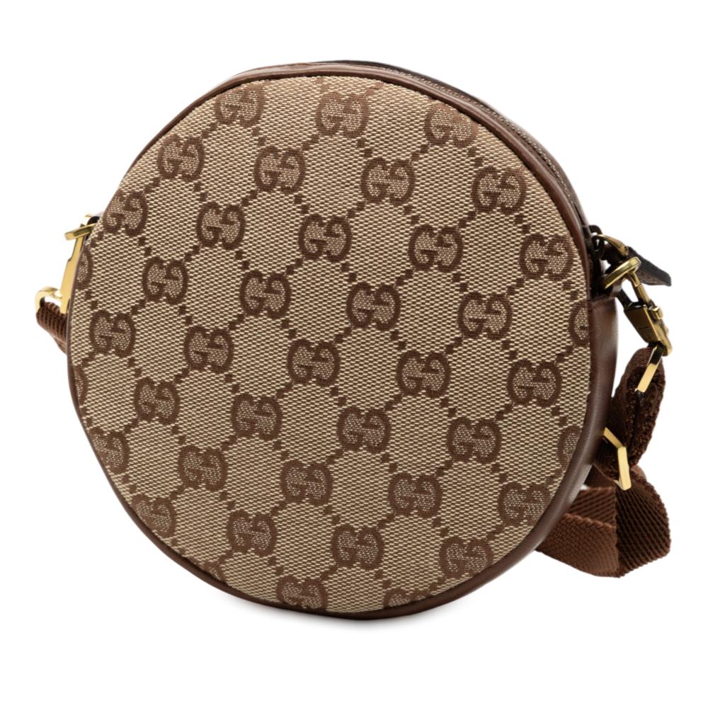 Gucci AB Gucci Brown Beige Canvas Fabric GG Round Crossbody Italy