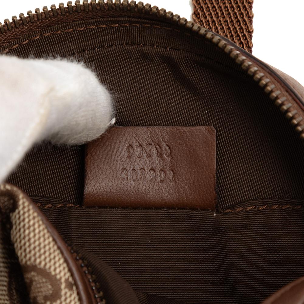Gucci AB Gucci Brown Beige Canvas Fabric GG Round Crossbody Italy