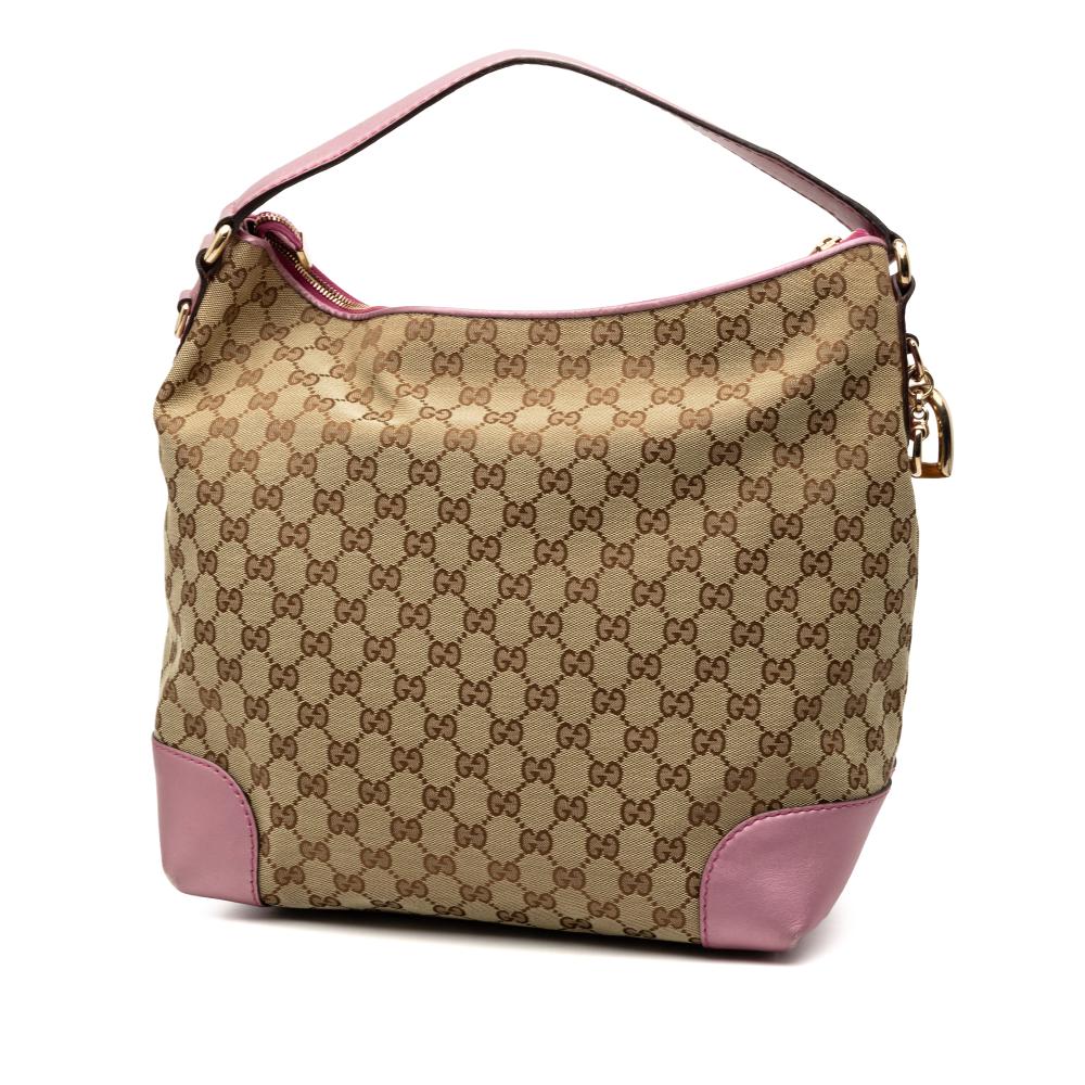Gucci B Gucci Brown Beige Canvas Fabric GG Heart Bit Shoulder Bag Italy
