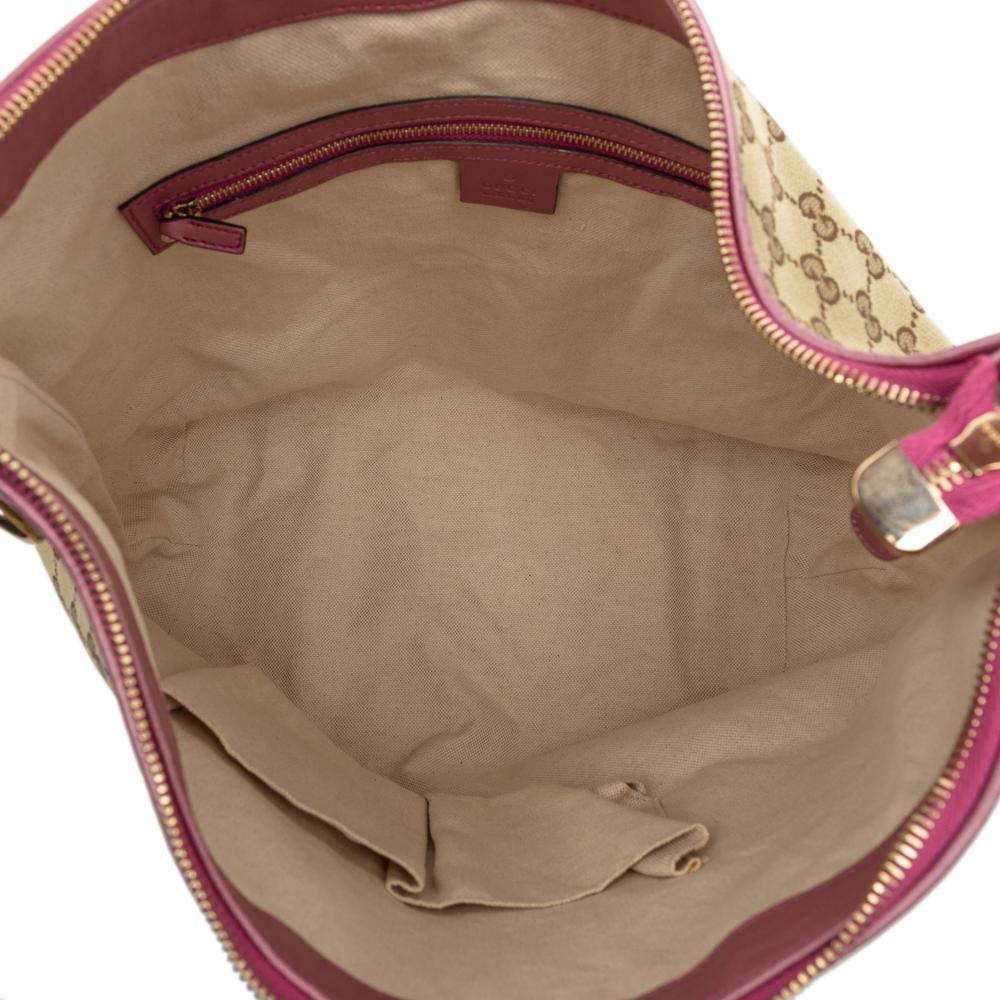 Gucci B Gucci Brown Beige Canvas Fabric GG Heart Bit Shoulder Bag Italy