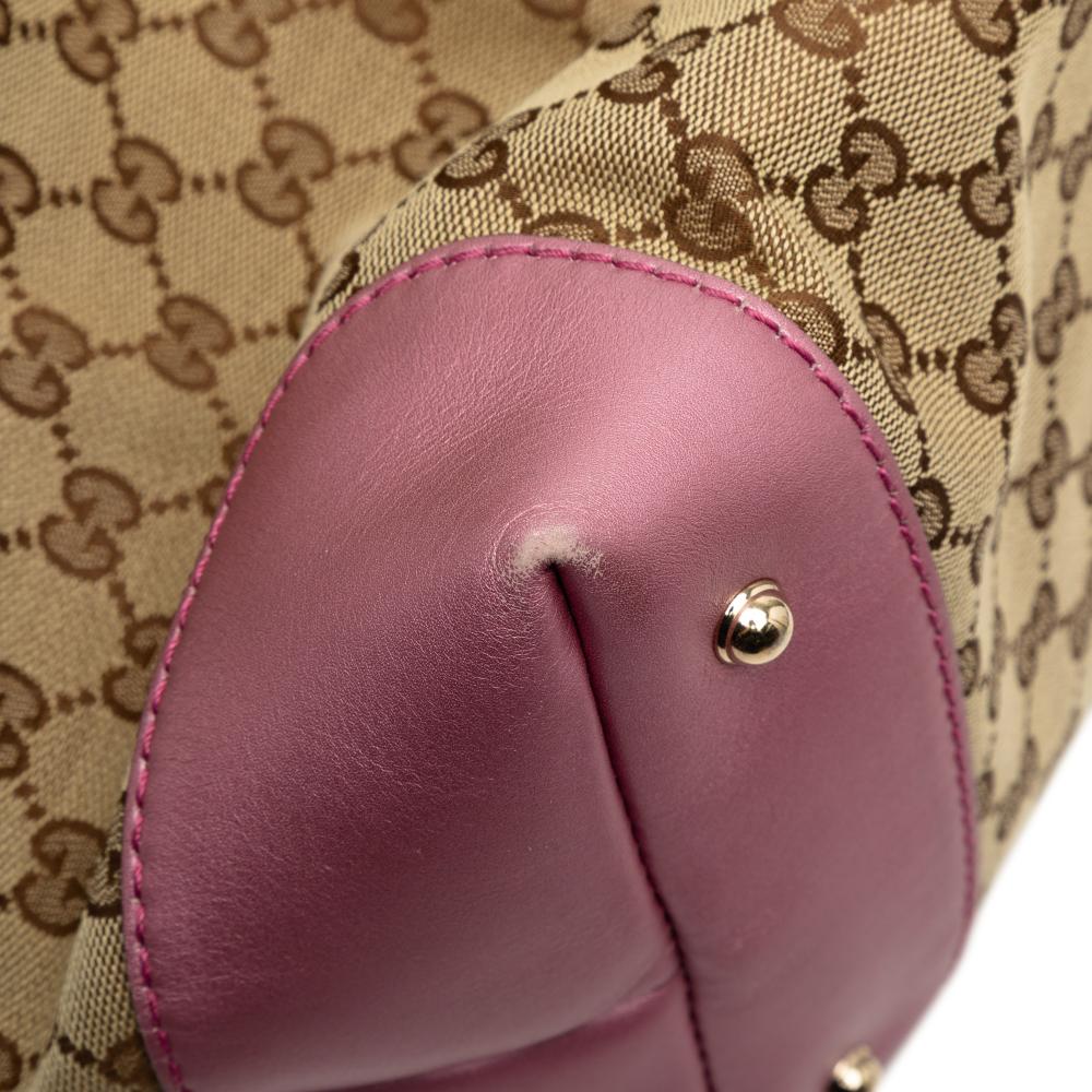 Gucci B Gucci Brown Beige Canvas Fabric GG Heart Bit Shoulder Bag Italy