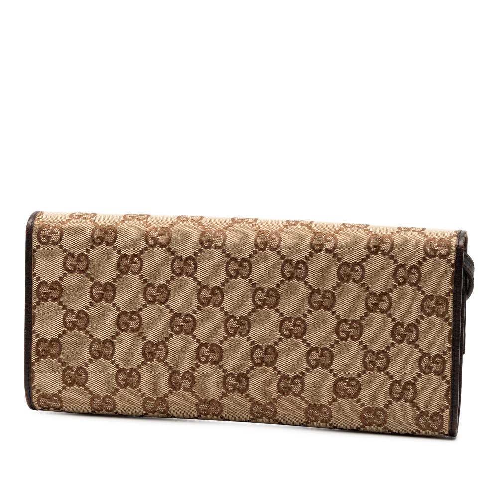 Gucci AB Gucci Brown Beige Canvas Fabric GG Bamboo Bar Crossbody Italy