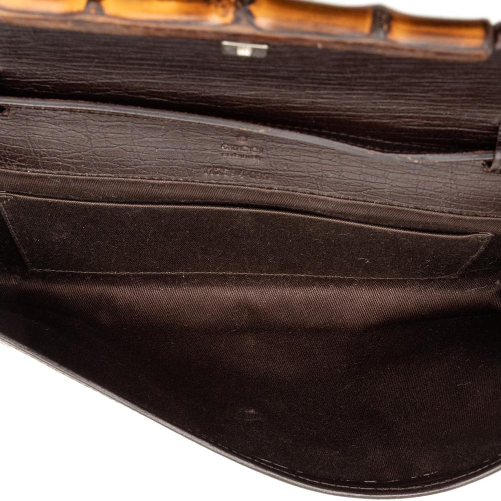 Gucci AB Gucci Brown Beige Canvas Fabric GG Bamboo Bar Crossbody Italy