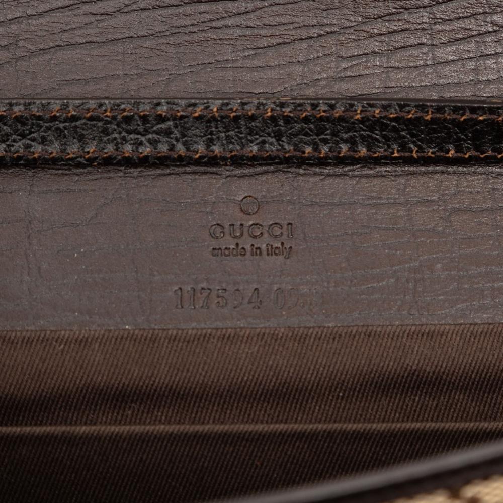 Gucci AB Gucci Brown Beige Canvas Fabric GG Bamboo Bar Crossbody Italy