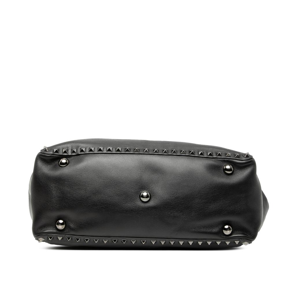 Valentino B Valentino Black Calf Leather Medium Rockstud Trapeze Satchel Italy