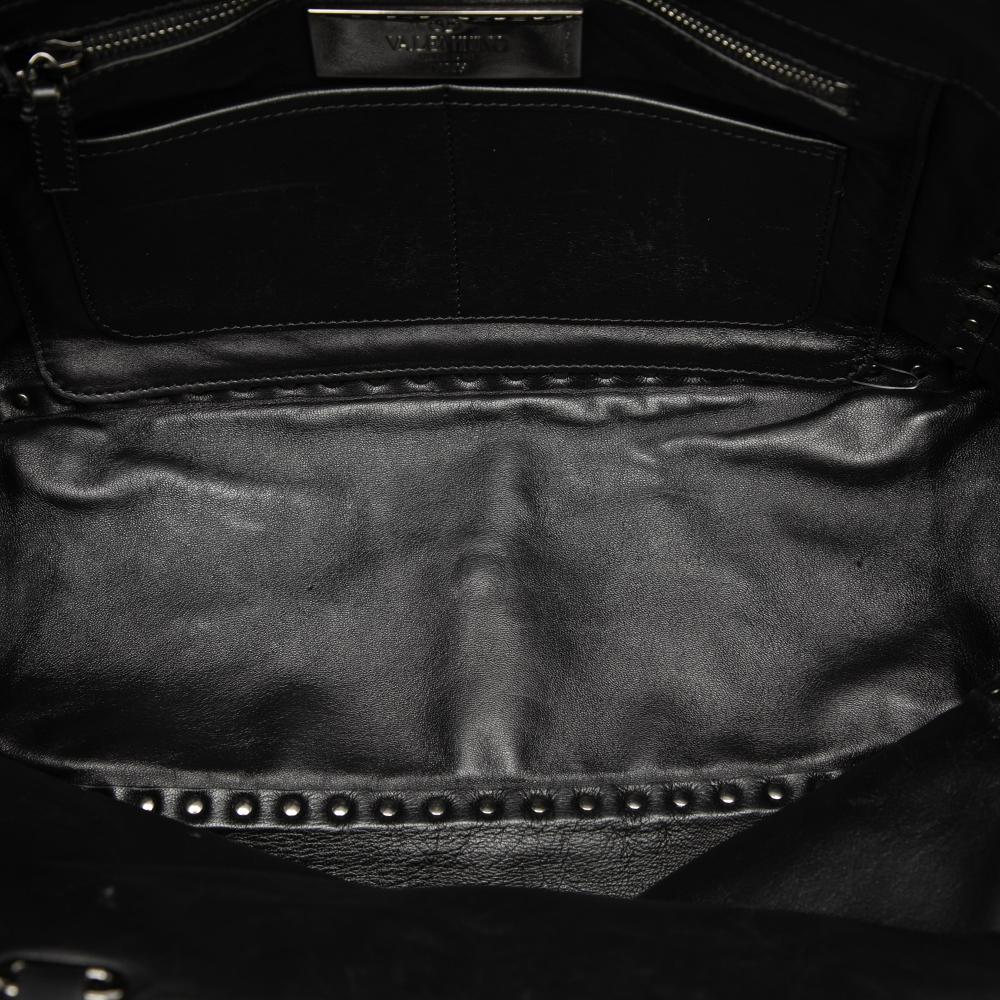 Valentino B Valentino Black Calf Leather Medium Rockstud Trapeze Satchel Italy