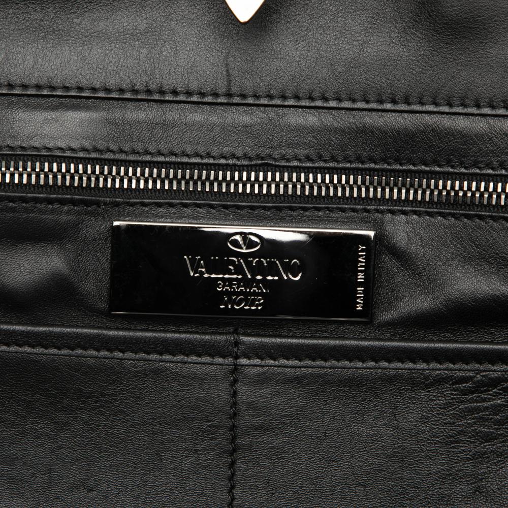 Valentino B Valentino Black Calf Leather Medium Rockstud Trapeze Satchel Italy