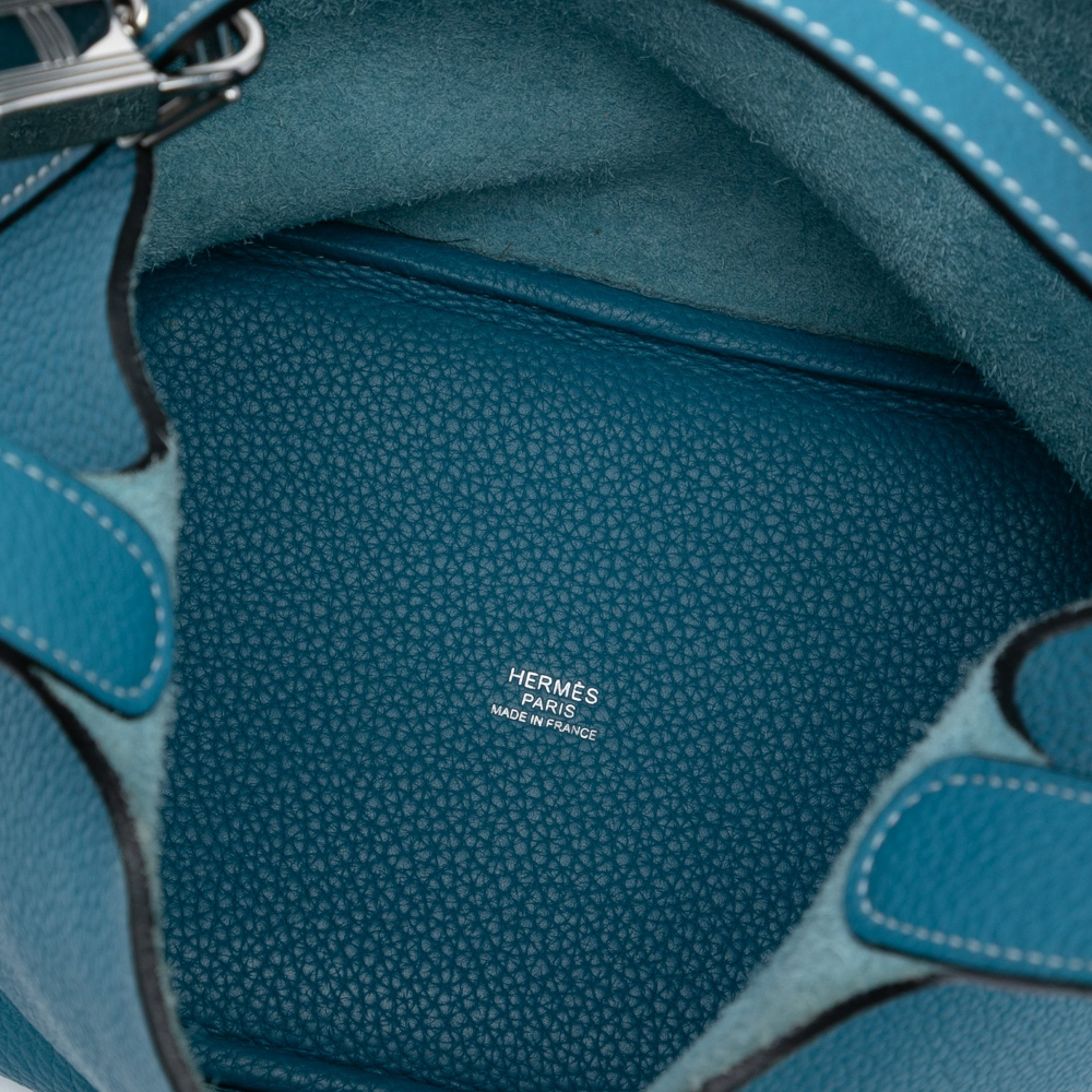 Hermès Picotin 18 Taurillon Clemence Leather Lock Bucket Handbag Blue Jean