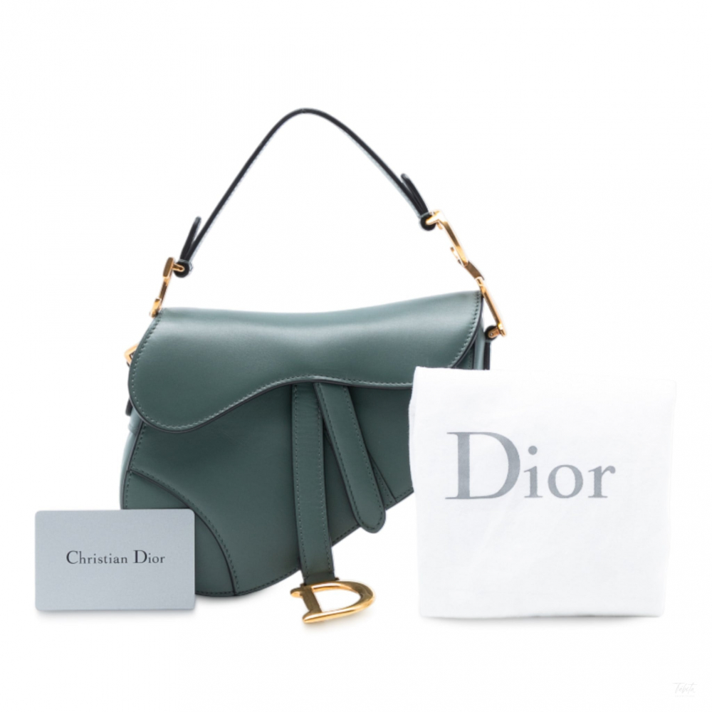 Christian Dior Saddle Mini Smooth Calfskin Leather No Strap Handbag Green