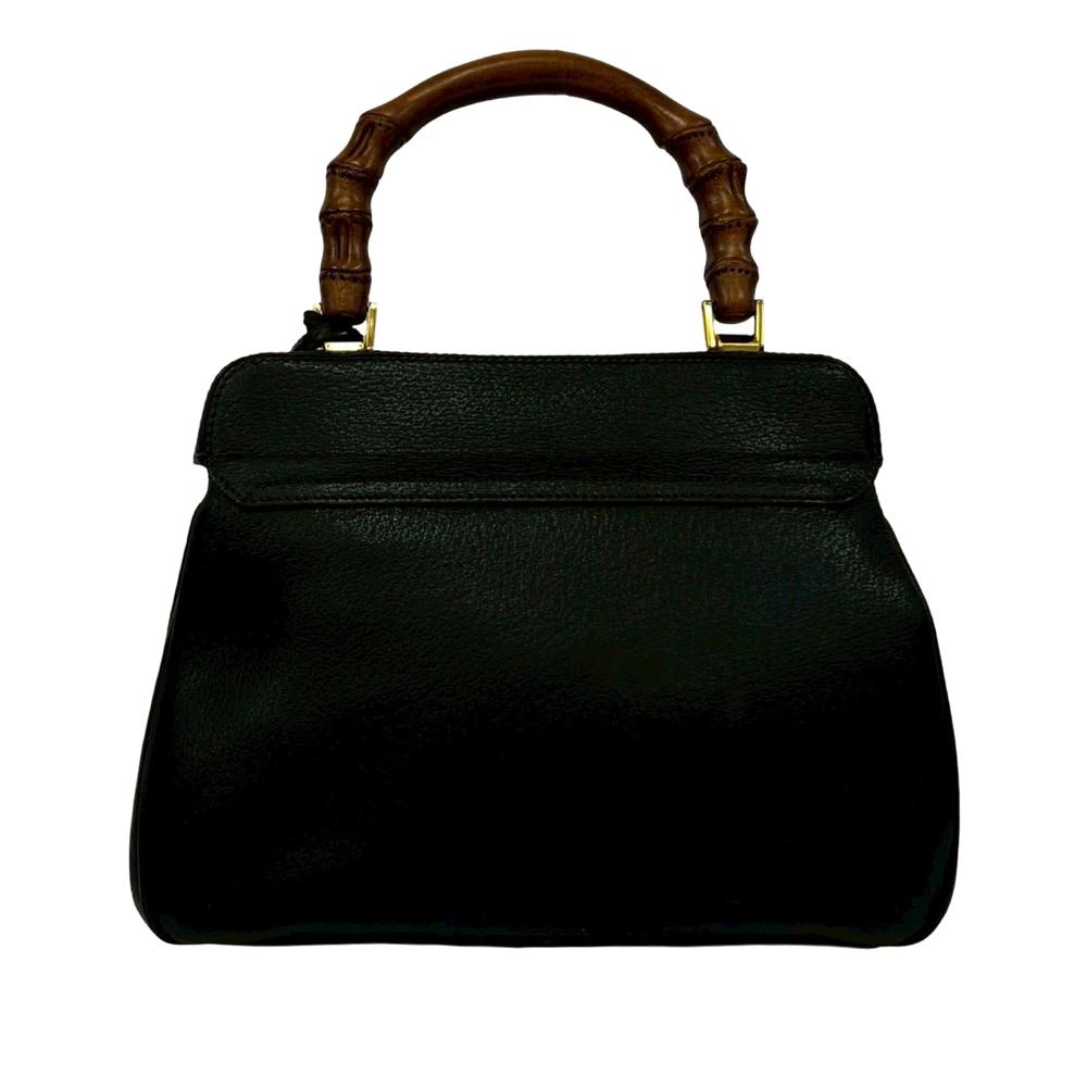 Gucci B Gucci Black Calf Leather Medium Grained skin Bamboo Lady Lock Handbag Italy