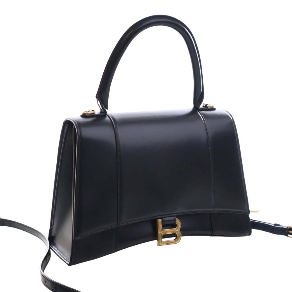Balenciaga AB Balenciaga Black Calf Leather Medium Smooth skin Hourglass Top Handle Bag Italy